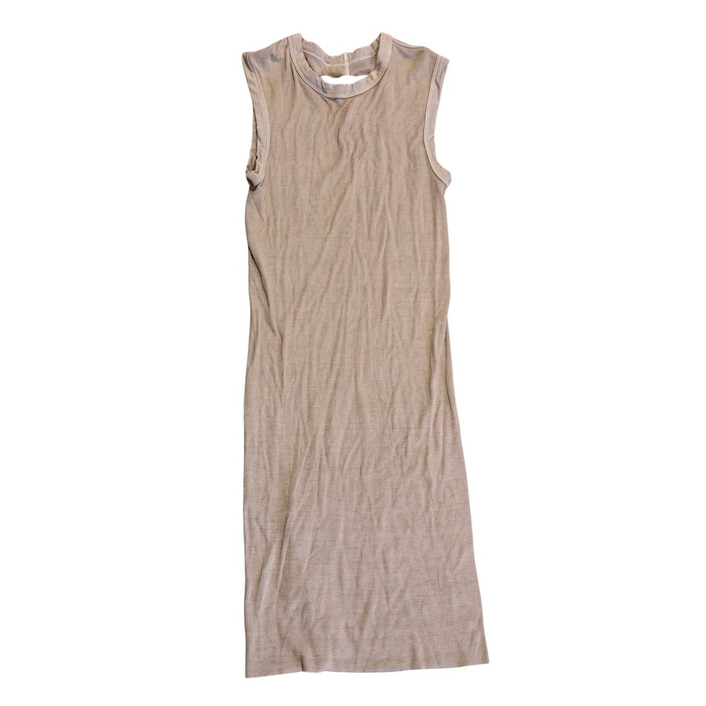 Enza Costa Womens Ribbed Silk Blend Sleeveless Midi Dress Taupe Beige USA s nude